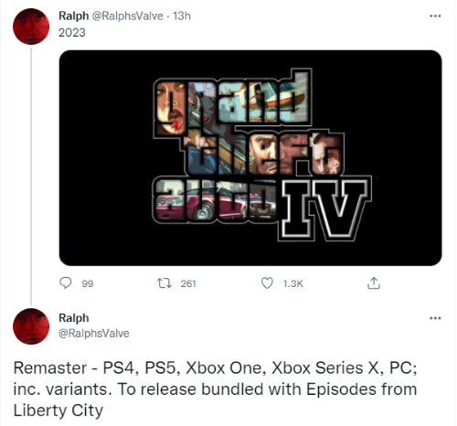 曝《GTA4復(fù)刻版》將于2023年發(fā)售 登陸PC和主機